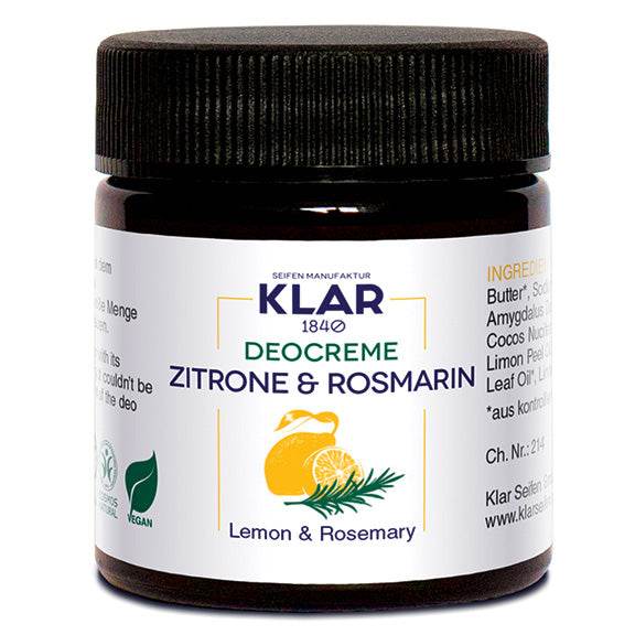 Klar’s Natural Deodorant Cream - Lemon & Rosemary - Best Brushes