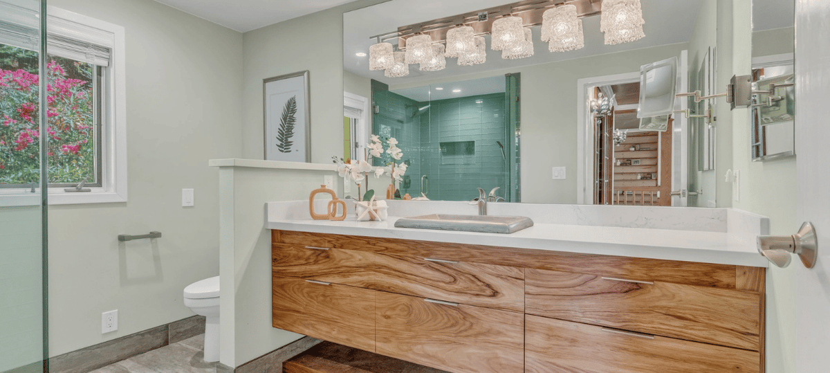 Guest bathroom essentials including botanical soap, soap dish and natural-bristle bath brush