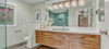 Guest bathroom essentials including botanical soap, soap dish and natural-bristle bath brush