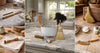 Collage of natural household brushes for different cleaning jobs, including clothes brushes, dusters, hand brooms, scrub brushes, and specialty cleaning brushes arranged in a bright kitchen and rustic home settings.