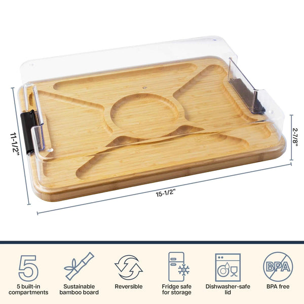 Flip, Serve & Store Charcuterie Board with Locking Lid | Reversible Bamboo Prep & Serving Board