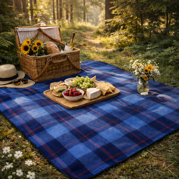 Wool Outdoor/Picnic Blankets - Blue Plaid - Best Brushes