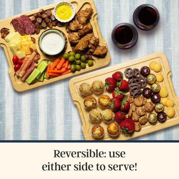 Flip, Serve & Store Charcuterie Board with Locking Lid | Reversible Bamboo Prep & Serving Board