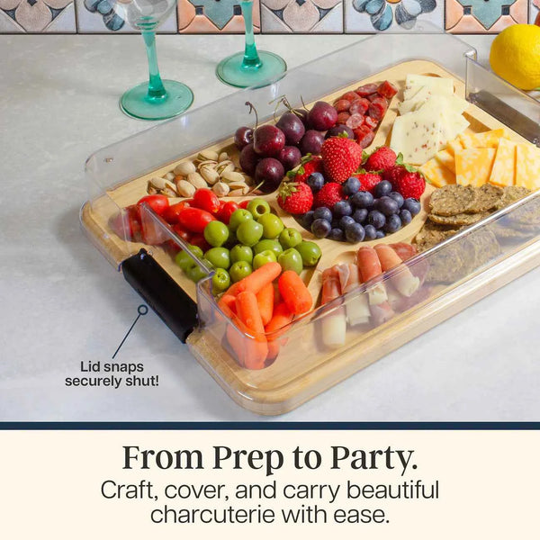 Flip, Serve & Store Charcuterie Board with Locking Lid | Reversible Bamboo Prep & Serving Board