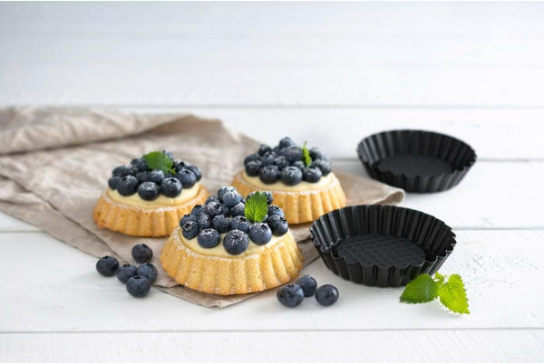 Black Metallic Tart Pans, Set of 6 | Non-Stick Mini Tart Molds (10.5 cm)