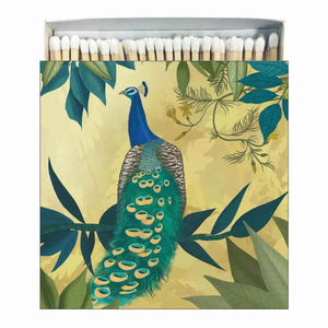 Matches in Square Box-Gilded Peacock | Decorative European Matches