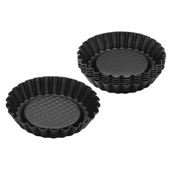 Black Metallic Tart Pans, Set of 6 | Non-Stick Mini Tart Molds (10.5 cm)