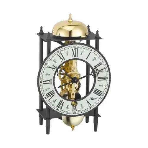 Bonn Skeleton Bell Strike Desk Clock in Black Metal Case