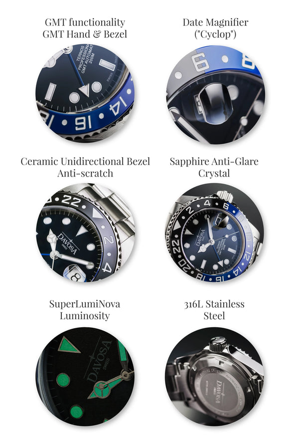 Ternos Professional Automatic 200m GMT Black Blue Diving Watch