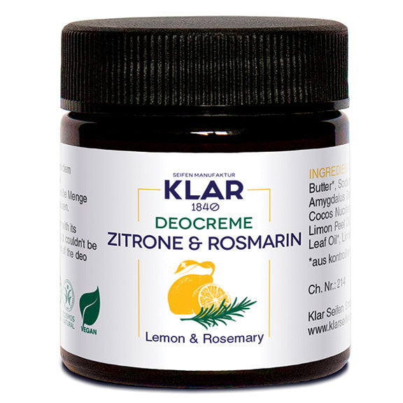 Klar’s Natural Deodorant Cream - Lemon & Rosemary